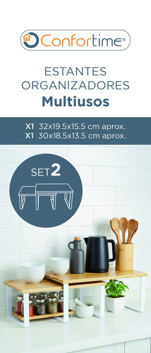 Inde Set de 2 Estantes para Cocina, Color Negro, Medidas 32x19.8x15.8 cm y 32x18 cm (6 Unidades)