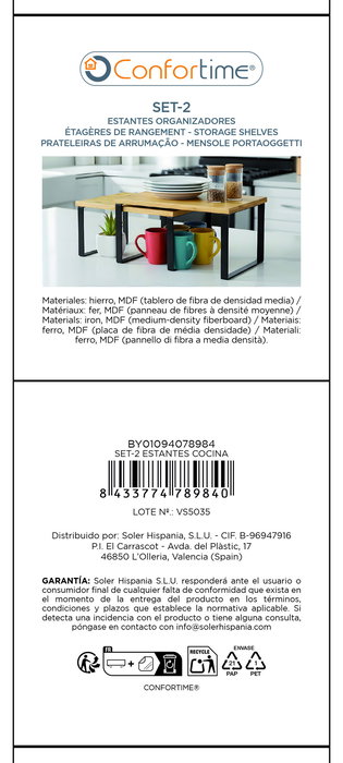 Inde Set de 2 Estantes para Cocina, Color Negro, Medidas 32x19.8x15.8 cm y 32x18 cm (6 Unidades)