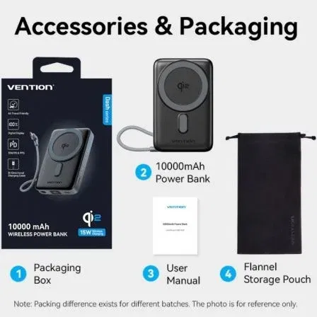 Vention FKHH0 Power Bank 10000mAh 35W Wireless Gris con Cable USB Tipo-C