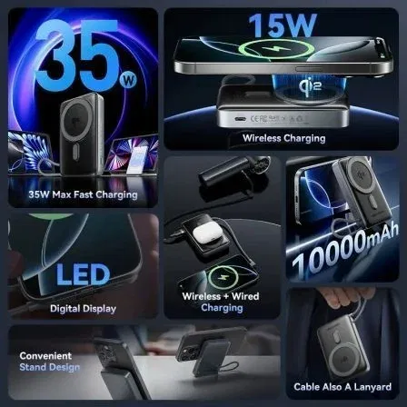 Vention FKHH0 Power Bank 10000mAh 35W Wireless Gris con Cable USB Tipo-C