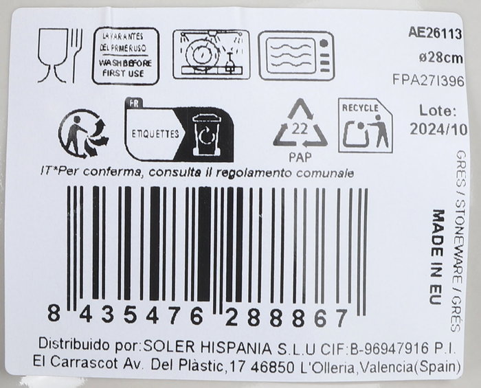 La Mediterranea Plato Pasta Risotto Colección Aelia Ø 28 cm (6 Unidades) La Mediterranea Plato Pasta Risotto Colección Aelia Ø 28 cm (6 Unidades)