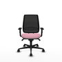 Silla de oficina Alares con mecanismo Sincro tapizada con Tela color Rosa y malla color Negro. Equipada con lumbar 1D, Brazos 1D y Ruedas 65mm nailon