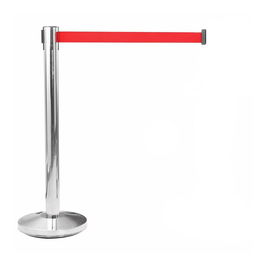 Normaluz Poste Separador Inox con Cinta Roja Extensible 2 m x 5 cm Acero Inoxidable Medidas 91 cm x Ø5,1 cm Base Ø32 cm