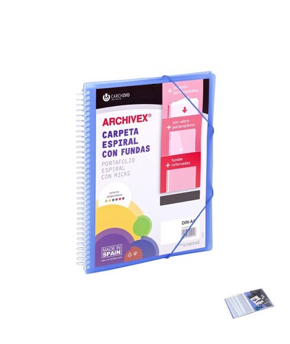 Carchivo Carpeta Archivex-Star Espiral PP Extra con 80 Fundas A4 Azul
