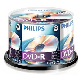 Philips DVD-R 4.7 GB 16x SP, 50 Unidades, Capacidad 4.7 GB, Disco de Grabación para PC y Lector de DVD, 120 Minutos, Referencia DM4S6B50F/00