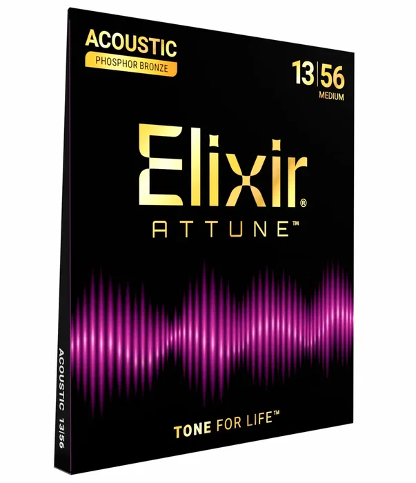 Elixir Juego de Cuerdas Acústicas Attune Phosphor Bronze 92/8 Medium 13-56 - Tono Nítido, Durabilidad y Sensación Natural