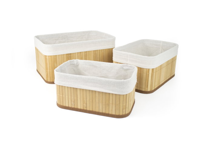 Confortime Set 3 Cestas Ordenación Bambú Natural 27 x 19 x 11.5 cm y 23 cm (8 Unidades)