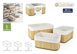 Confortime Set 3 Cestas Ordenación Bambú Natural 27 x 19 x 11.5 cm y 23 cm (8 Unidades)