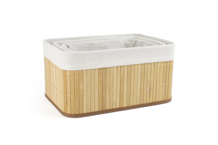 Confortime Set 3 Cestas Ordenación Bambú Natural 27 x 19 x 11.5 cm y 23 cm (8 Unidades)