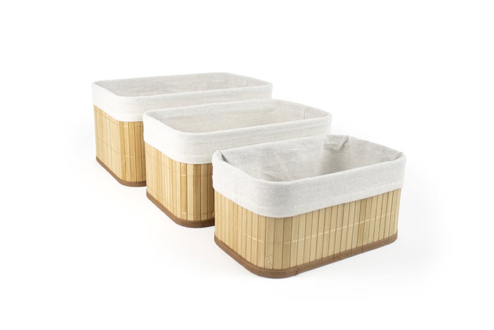 Confortime Set 3 Cestas Ordenación Bambú Natural 27 x 19 x 11.5 cm y 23 cm (8 Unidades)