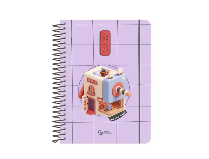 Liderpapel Agenda Escolar 2026-2027 Fantasy F Sacapuntas, Espiral Oriental, Día Página A6+, Interior Bilingüe, Papel FSC 80g, con Gomilla y Pegatinas