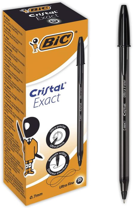 Bic Cristal Exact Ultrafine Negro Caja de 20 Unidades