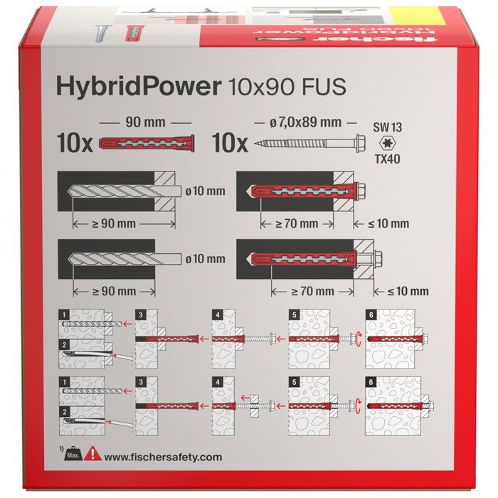 FISCHER Taco Universal HybridPower 10x90 FUS con Tornillo Hexagonal FISCHER Taco Universal HybridPower 10x90 FUS con Tornillo Hexagonal