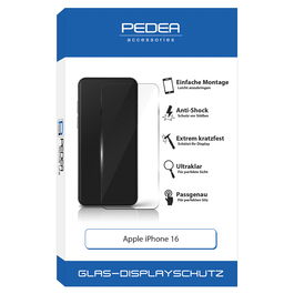 PEDEA 50170102 Protector de Pantalla de Vidrio Templado para Apple iPhone 16, con 2x Protección Anticaídas y Antirrayones, Transparente, Fácil Aplicación