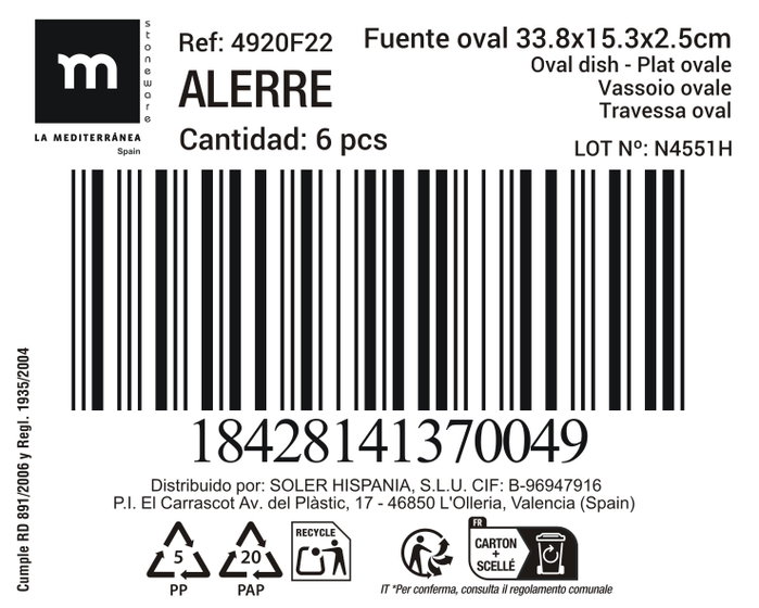 La Mediterranea Fuente Oval Alerre 33.8x15.3x2.5cm (Pack de 12)