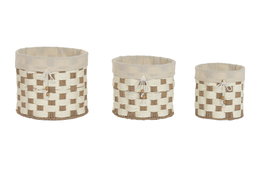 DKD Home Decor Set de 3 Cestas de Fibra y Algodón Beige 37x37x30 cm