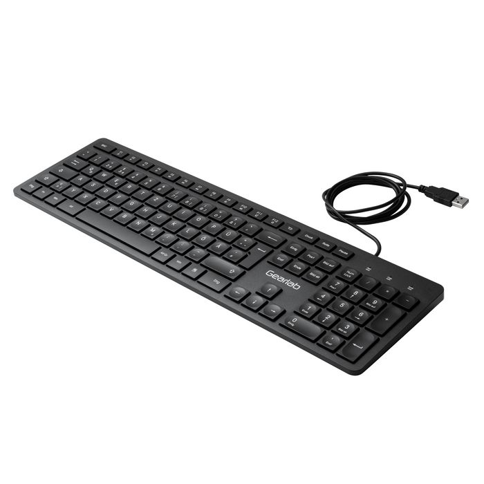 eSTUFF Teclado USB G220 con Cable, Tamaño Completo, Alemán, Teclas de Perfil Bajo Silenciosas para Escritorio Delgado