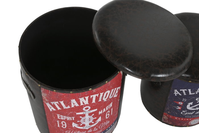 DKD Home Decor Caja Atlantico Multicolor Marron Metal y PU 38.5 x 49 x 38.5 cm Set de 2