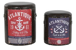 DKD Home Decor Caja Atlantico Multicolor Marron Metal y PU 38.5 x 49 x 38.5 cm Set de 2