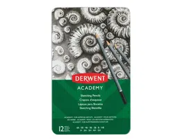 Derwent Academy Lápices de Grafito para Sketching y Dibujo Artístico, Set 12 Unidades, 5H a 6B en Caja Metálica