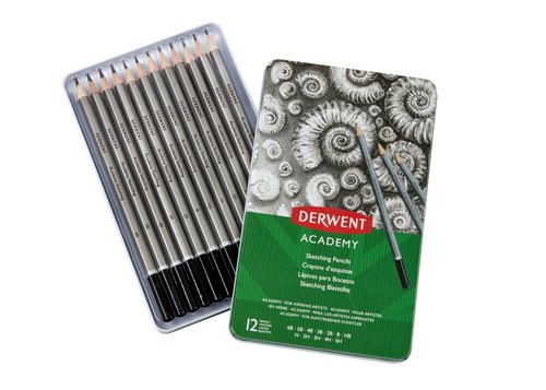 DERWENT Set de 12 lápices de grafito Academy con durezas surtidas 5H-6B en estuche metálico DERWENT Set de 12 lápices de grafito Academy con durezas surtidas 5H-6B en estuche metálico