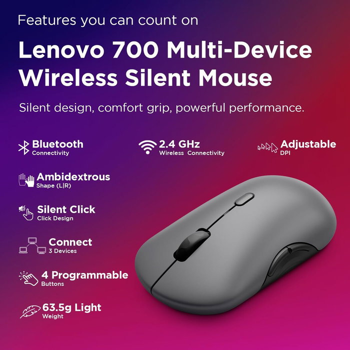 Lenovo 700 Multi-Device Wireless Silent Mouse Luna Grey