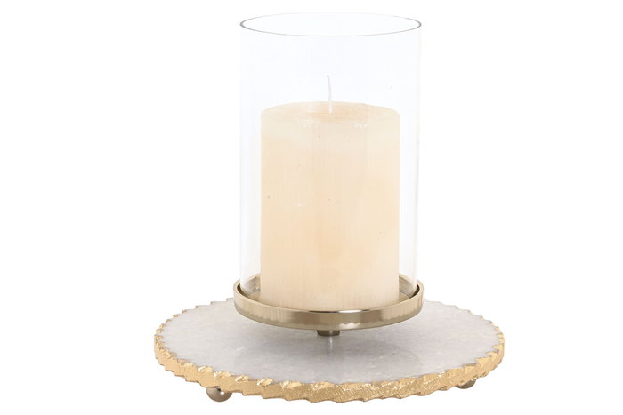 DKD Home Decor Portavelas de Mármol y Cristal Blanco y Dorado
