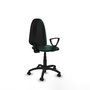 Silla de oficina Aýna con mecanismo Contacto permanente básico tapizada con Tela color Verde botella. Equipada con Base poliamida negra, Brazos fijos y Ruedas autofrenantes
