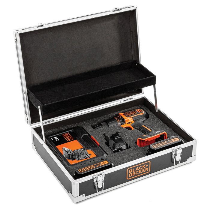 Black&Decker Taladro Percutor Inalámbrico BDCHD18B2FC, 2 Baterías 1.5Ah, 18V