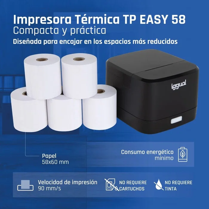 Iggual TP Easy 58 Impresora térmica de recibos USB+RJ11 Negra Iggual TP Easy 58 Impresora térmica de recibos USB+RJ11 Negra