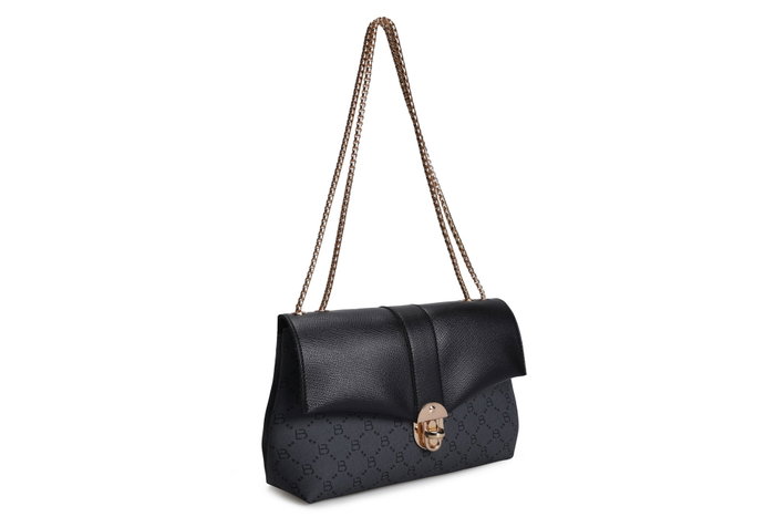 Lucky Bees Bandolera 1228 v2 - Negro, Gris, Bolso Elegante de Piel de Polivinilo para Mujer, 26x20x10cm