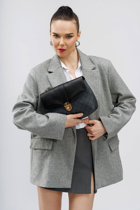 Lucky Bees Bandolera 1228 v2 - Negro, Gris, Bolso Elegante de Piel de Polivinilo para Mujer, 26x20x10cm