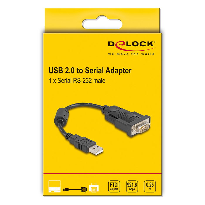 DeLOCK Adaptador USB 2.0 Tipo-A a RS-232 D-Sub 9 pines con núcleo de ferrita 0,25 m
