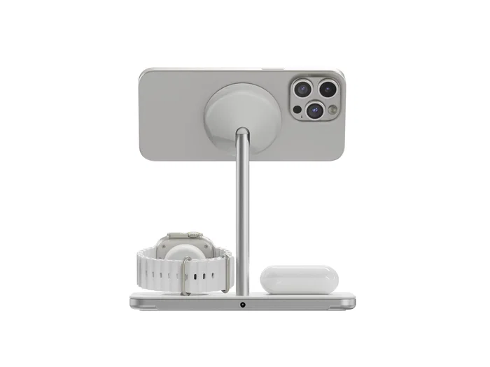 LINQ LQ48038 Cargador Inalámbrico 3en1 para iPhone, Apple Watch y AirPods con Tecnología MagSafe y Qi2 (15W), Certificación MFi, Modo Standby - Color Plata