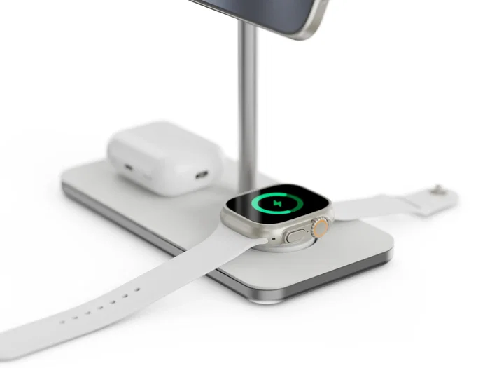 LINQ LQ48038 Cargador Inalámbrico 3en1 para iPhone, Apple Watch y AirPods con Tecnología MagSafe y Qi2 (15W), Certificación MFi, Modo Standby - Color Plata