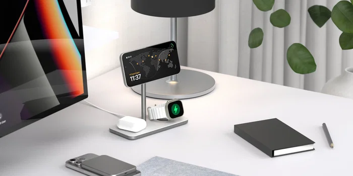 LINQ LQ48038 Cargador Inalámbrico 3en1 para iPhone, Apple Watch y AirPods con Tecnología MagSafe y Qi2 (15W), Certificación MFi, Modo Standby - Color Plata