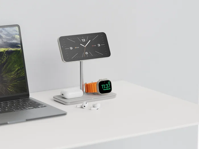 LINQ LQ48038 Cargador Inalámbrico 3en1 para iPhone, Apple Watch y AirPods con Tecnología MagSafe y Qi2 (15W), Certificación MFi, Modo Standby - Color Plata