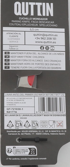 Quttin Cuchillo Mondador Sybarite 6.5 cm Acero Premium (24 Unidades)