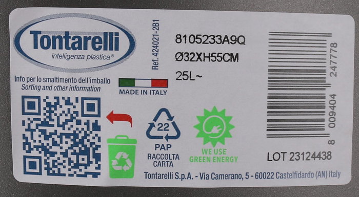 Inde Cubo Basura 25L Tapa Push Grafito/Blanco "Bingo" 32x32x55 cm (10 Unidades)