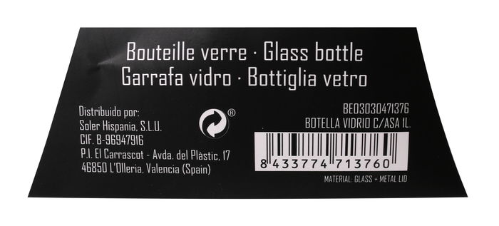 Anna Botella de Vidrio 1 Litro con Asa - 9.7 cm de Ancho, 24.8 cm de Alto (12 Unidades)