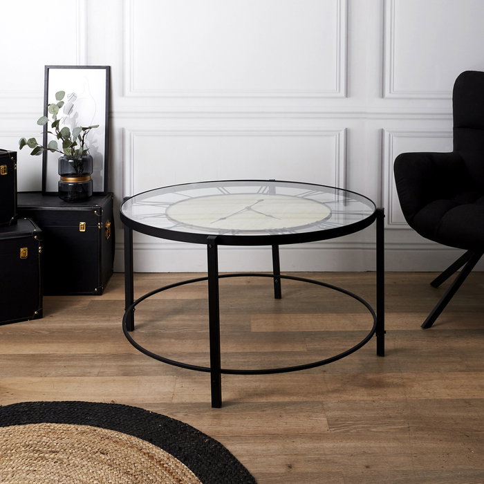 Home Deco Factory Industriel Mesa Auxiliar Reloj Diámetro 90 cm Alto 50 cm