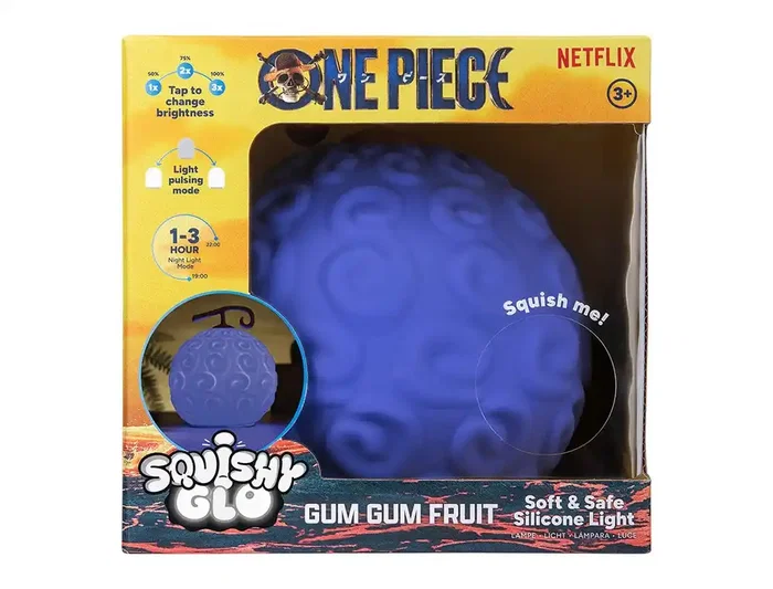 Wondee Squishy Glo One Piece (Netflix) Lámpara de Silicona Gum Gum Fruit - Táctil, Quitamiedos, Luz Ambiental para Fans del Anime - Producto Oficial