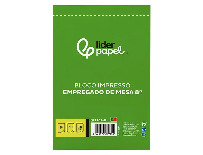 Liderpapel Talonario Camarero Octavo 2 Copias Duplicado 60g Portugues