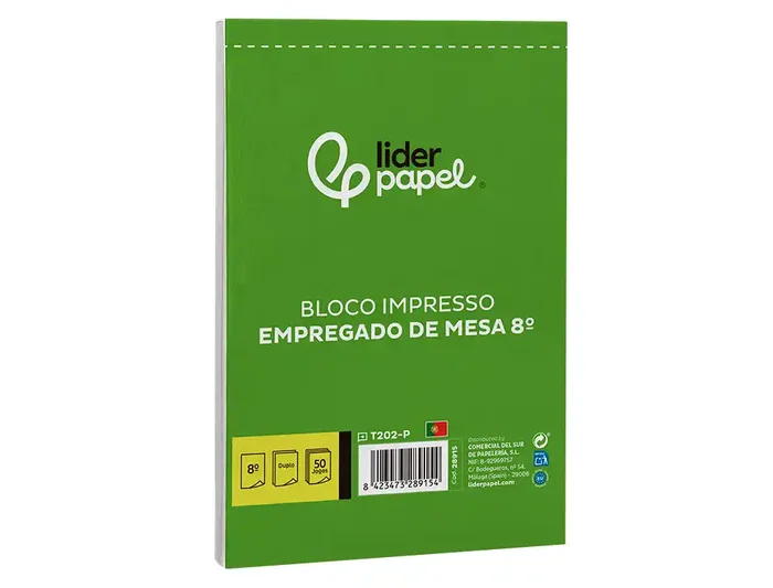 Liderpapel Talonario Camarero Octavo 2 Copias Duplicado 60g Portugues