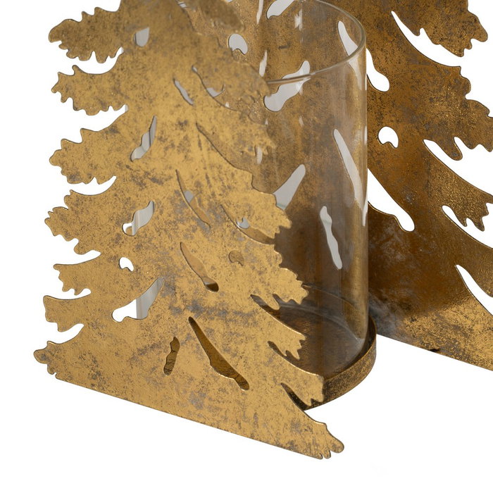 Portavelas Árbol Oro Metal Decoración 20 X 9,50 X 32 cm