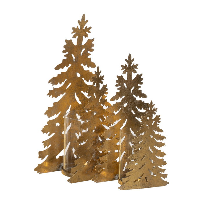 Portavelas Árbol Oro Metal Decoración 20 X 9,50 X 32 cm