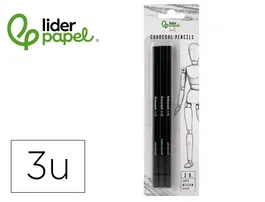 Liderpapel Lápiz de Carboncillo para Esbozos, Caja de 3 Unidades, Diferentes Durezas, Certificado FSC