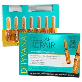 DHYVANA Cellular Repair Serum 7 Ampollas (Intense Overnight Repair) Ácido Hialurónico, Prebióticos, Algas para Piel Dañada y Sensible