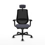 Silla de oficina Mardos con mecanismo Sincro/Traslack tapizada con Tela color Gris oscuro y malla color Negro. Equipada con lumbar 1D, Brazos 2D, Cabecero 2D y Ruedas 65mm nailon