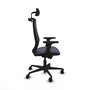 Silla de oficina Mardos con mecanismo Sincro/Traslack tapizada con Tela color Gris oscuro y malla color Negro. Equipada con lumbar 1D, Brazos 2D, Cabecero 2D y Ruedas 65mm nailon